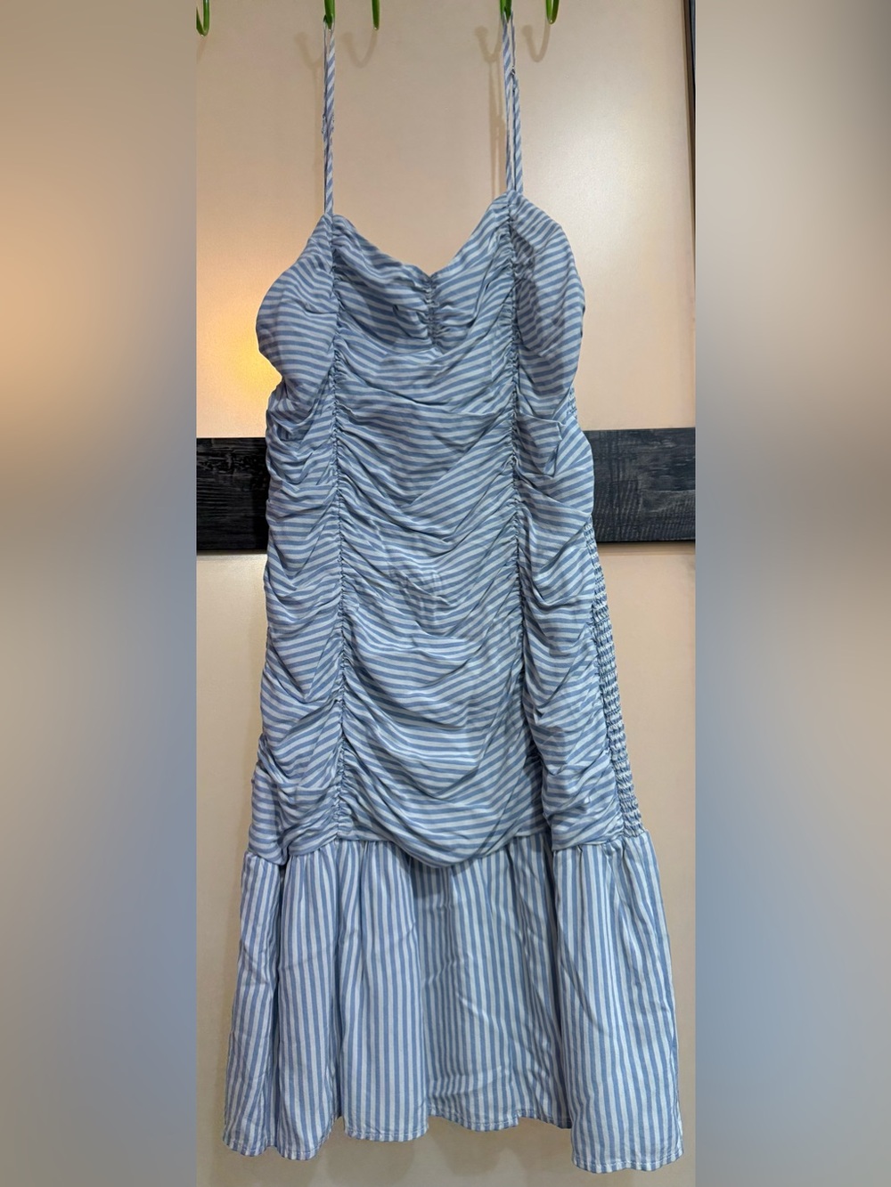 Blue Striped Ruched Mini Dress - Women